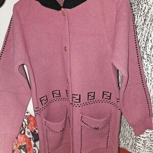 Pink Long Coat with Black Accents